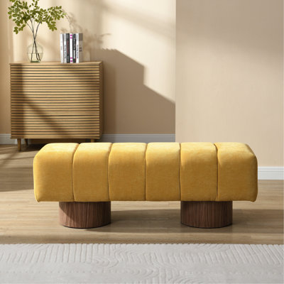 Banc en chenille jaune sans assemblage, mousse à haute densité de 11 po, longueur de 50 po, hauteur de 17 po, poids de 300 lb, convient au banc polyvalent de la chambre à coucher, capacité de poids, plancher, longueur utile et entrée