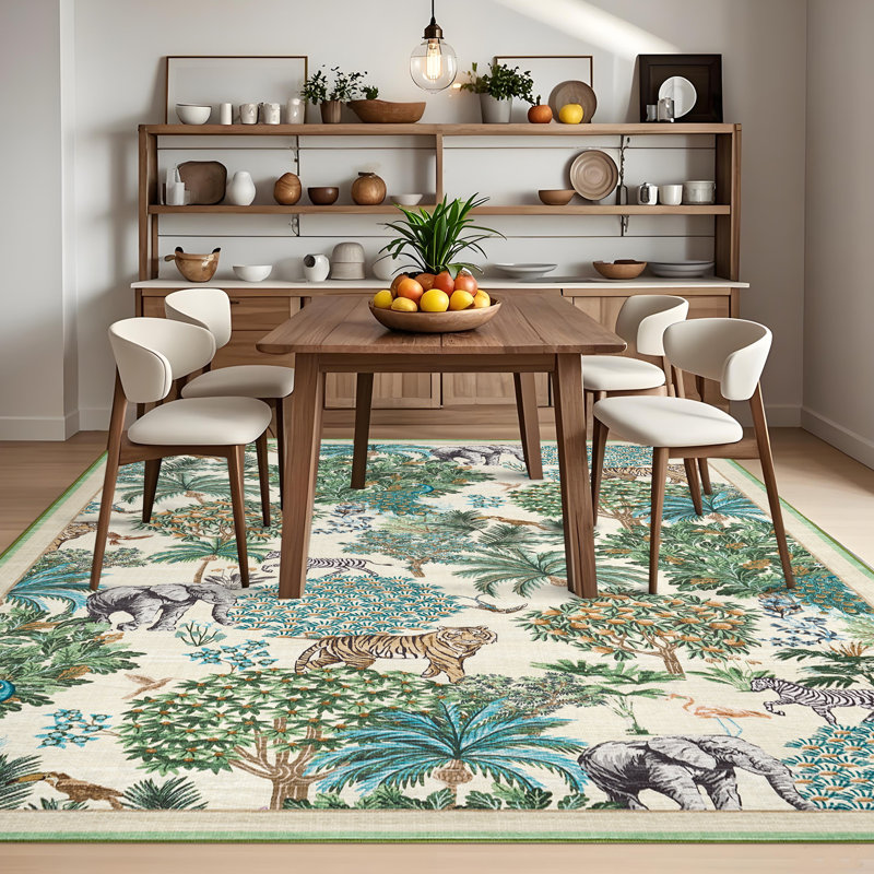 Rectangle Animal Print Washable Area Rug, Beige, Rectangle 200 x 290 cm