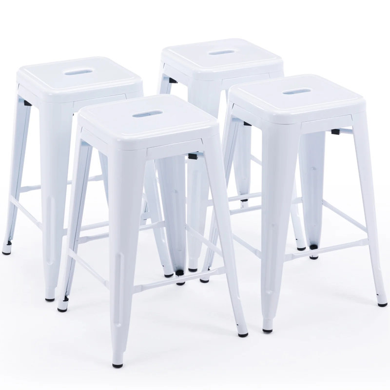 Tabouret de comptoir 24 po avec cadre en métal Juddson, ensemble de 4 tabourets d'intérieur et d'extérieur, Blanc, 4