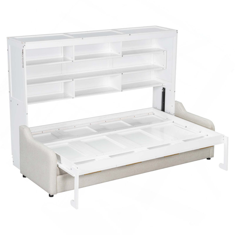 Lit escamotable avec canapé escamotable Murphy, tablettes de rangement intégrées et éclairage à DEL pour économiser de l'espace
