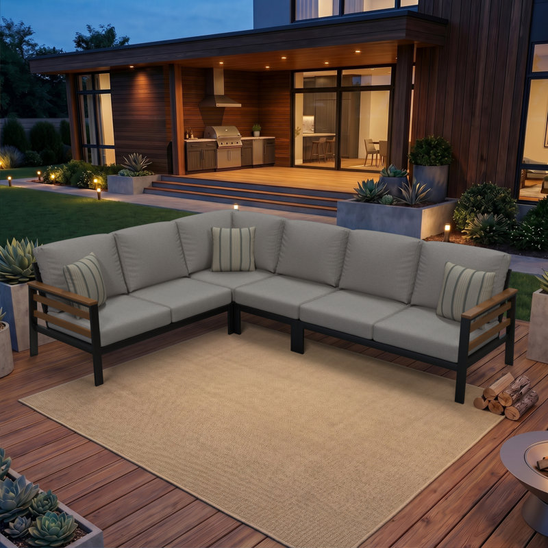 Ensemble de conversation modulaire d'extérieur 6 personnes avec coussins Sunbrella Townsend, Argent coulé Sunbrella®