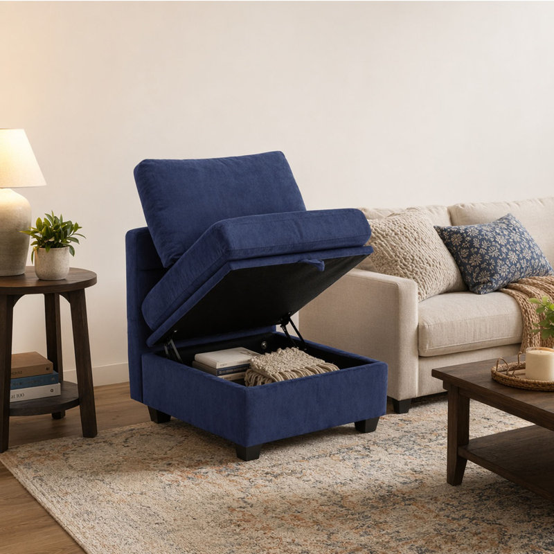 Canapé modulaire avec rangement sous le siège, accoudoirs et dossier réglables (canapé 3 pièces), Bleu très foncé
