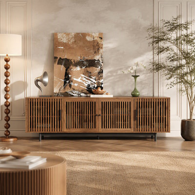 Meuble télé moderne de 78 po, pouvant accueillir jusqu'à 85 po de télévision, centre de divertissement avec gestion des câbles, rangement fermé, charnières à fermeture douce, pieds en bois massif, meubles de salon | Idée de cadeau