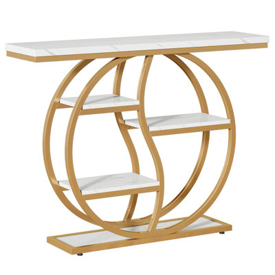 47.24" Entryway Table, Industrial 5-tier Console Sofa Table With Multiple Storage Shelves