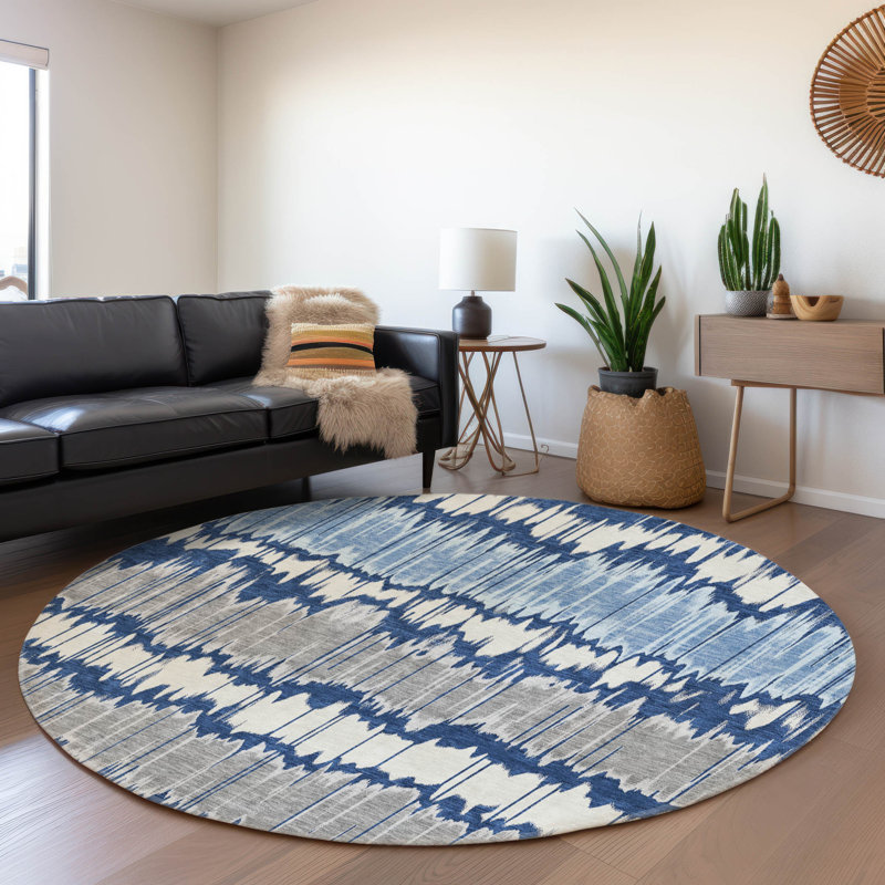 Lamanna Washable Striped Indoor / Outdoor Rug, Round 8'