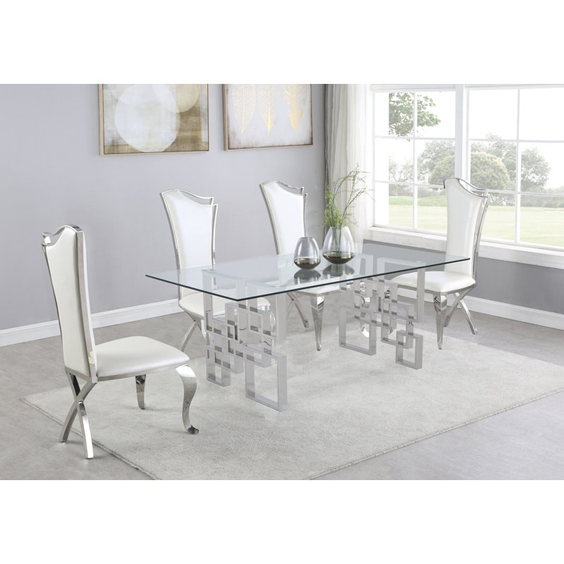 Marchand 4 - Person Glass Top Double Pedestal Dining Set, White