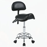 Saddle Stool with Back Support, Rolling Stools with Foot Rest, Ergonomic Adjustable Stool with Wheels, Backrest Adjustable Height & Angle for Salon Spa Tattoo Massage Office Swivel Stool Chair