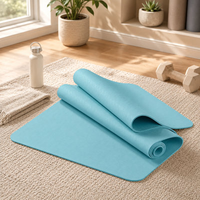 Blue Non-Slip Women's TPE Yoga Mat (72.2 x 24.2 inches) – Suitable for Pilates and Various Home-Based Floor Exercises