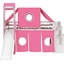 Lit mezzanine simple rose avec tente et tour, fait de pin massif, - Style de conception, construction spacieuse sous la taille, fenêtre inspirée, espace semi-fermé