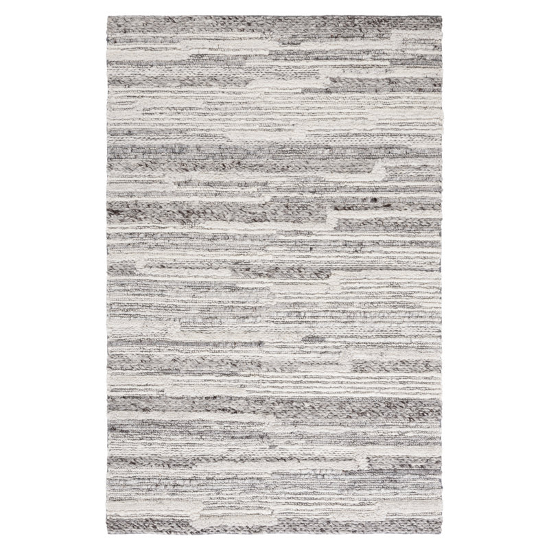Laniyia Hand Woven Wool/Cotton Abstract Rug in Gray/Ivory, Rectangle 5' x 8'