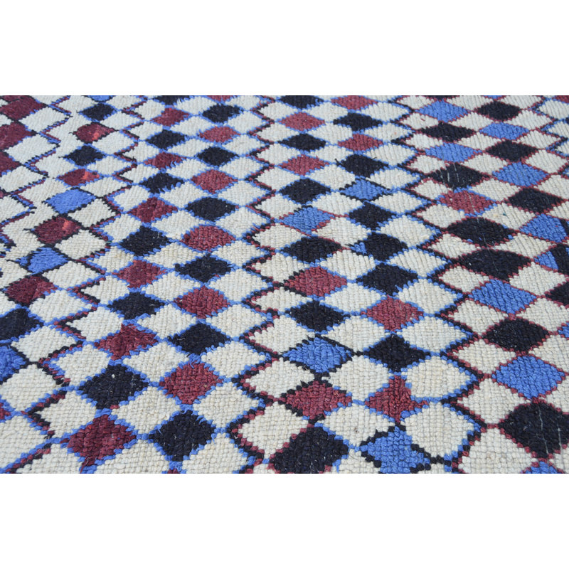 Tapis blanc cassé / marron / bleu One-of-a-Kind 4 pi 8 po x 8 pi 4 po années 1980