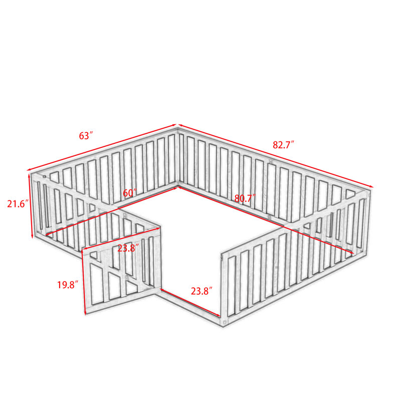 Hajer Wood Platform Bed with Fence and Door, Queen, Natural