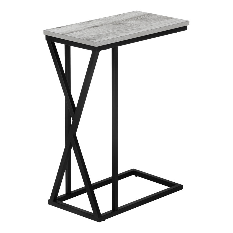 Table d'appoint, en forme de C, bout, côté, collation, salon, chambre à coucher, stratifié gris, métal noir, contemporain, moderne