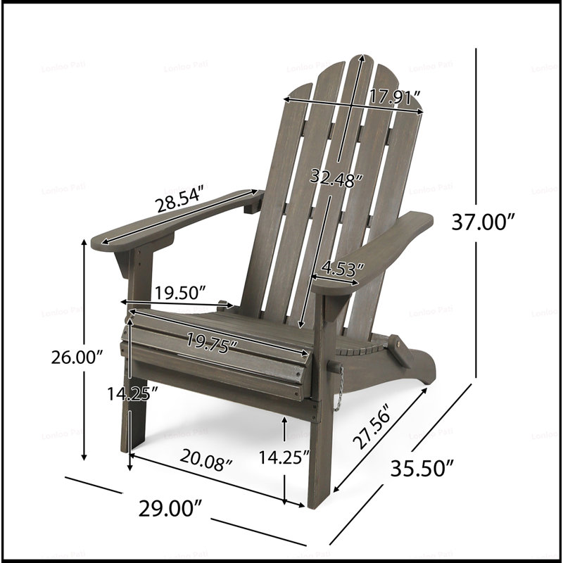 Foldable Adirondack Chair With Weather-Resistant Acacia Wood, For Outdoor Relaxation And Easy Storage, Brown Gray