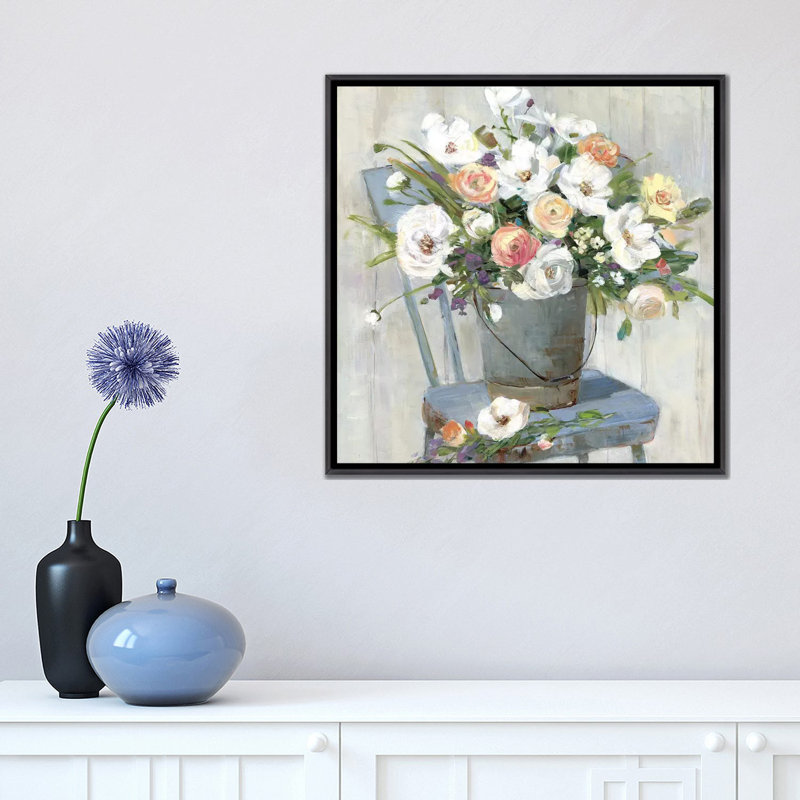 «Sweet Pickins» par Sally Swatland - reproduction d'art, Pas de tapis, 18" H x 18" W x1.5" D, Distressed Black Frame