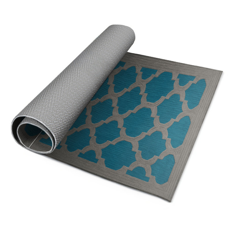 Trellis Blue Indoor and Outdoor Area Rug, Rectangle 9' x 12'