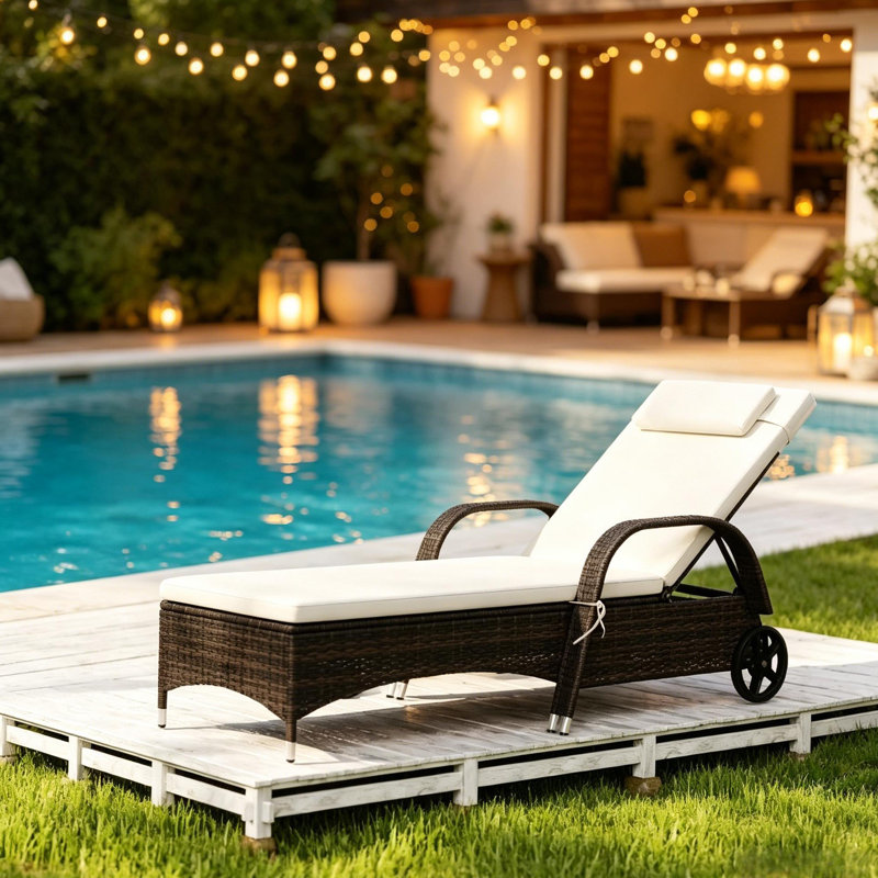 Chaise longue d'extérieur à dossier réglable, chaise longue en rotin, chaise longue confortable