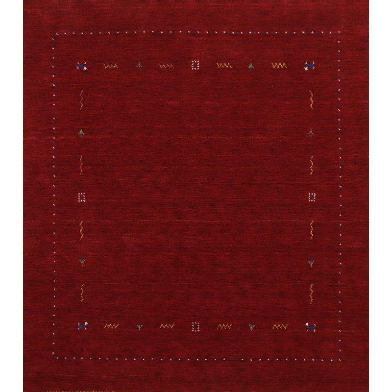 Tapis tribal rouge à motif oriental carré 6 x 6