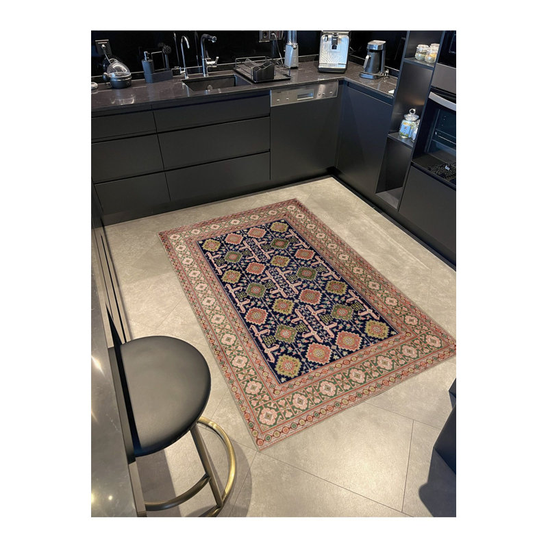 Tapis décoratif traditionnel rétro traditionnel lavable à la machine, Rectangle 5 pi 1 po x 7 pi 7 po