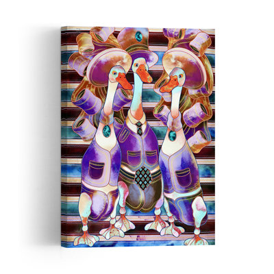 Dapper Geese Trio Colorful Elegant Playful Bird Duck Goose Portrait Wall Art Print by Kostyantin Malginov - Print