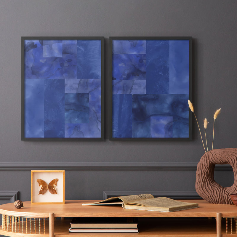 Impression encadrée bleue «I Premium» - prête à être accrochée - aucun clou requis - aucun clou requis, Noir