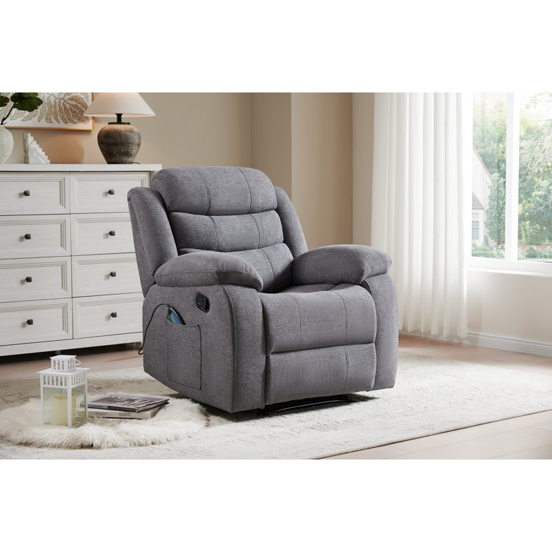 Fauteuil inclinable manuel avec mélange de polyester de 37 po de large avec fonction chauffante et massage gris