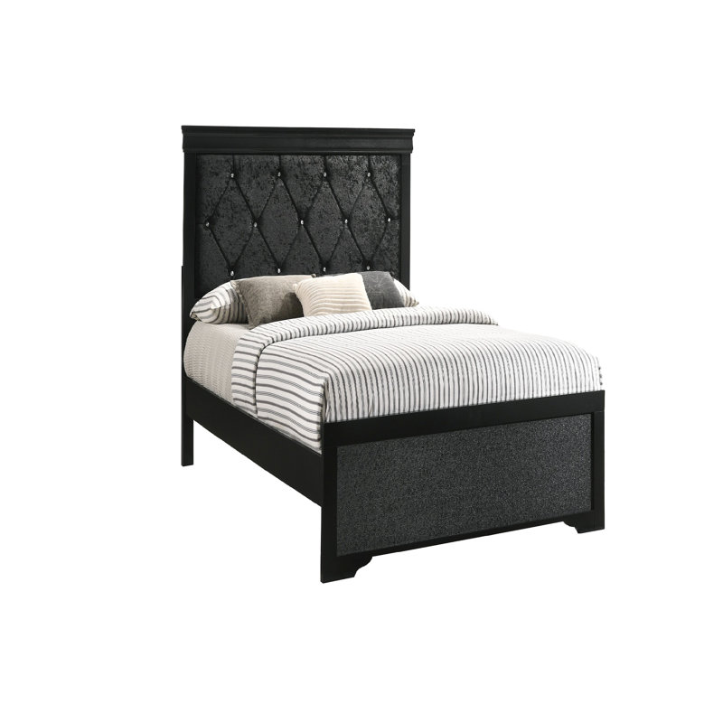 Lit simple à panneau avec tête de lit tapissier noire et attrait élégant - boutons de chambre à coucher modernes