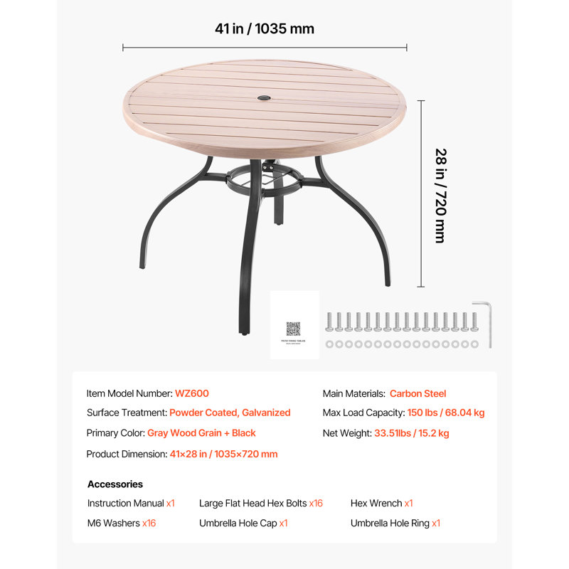 Table de salle à manger d'extérieur pour 4 personnes, Naturel