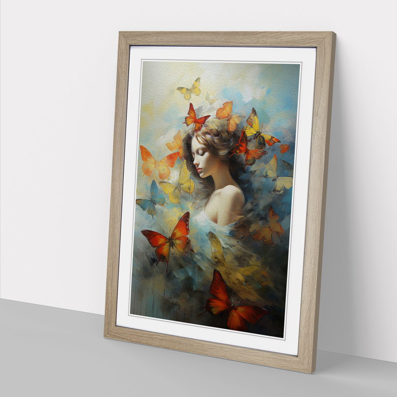 Butterfly Romanticism Art - Framed Print, 64cm H x 46cm W x 2cm D, Oak Framed