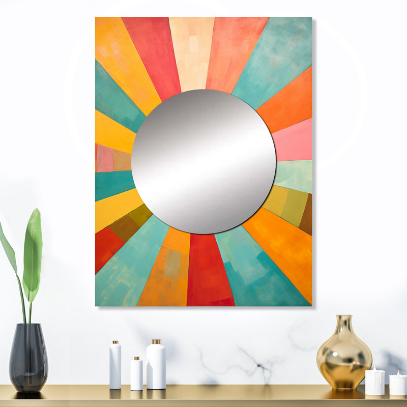 Larache coloré Mid-Century optique Serenade II - grand miroir moderne de style Mid-Century, décor de miroir mural unique de style Mid-Century moderne, impression d'art en métal