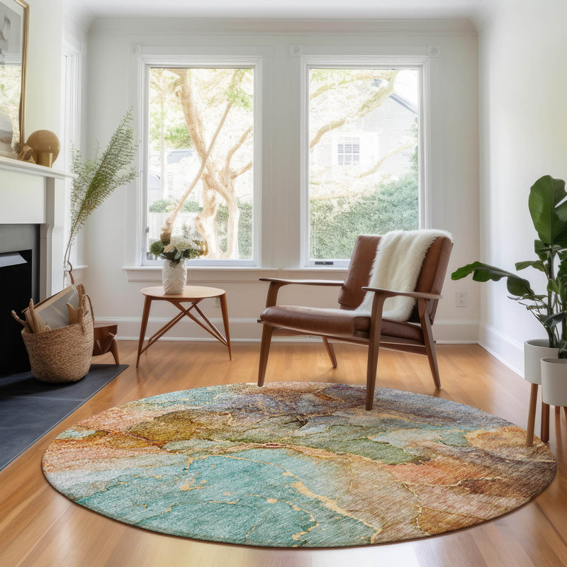 Premium Machine Washable Prisco Coral Rug, Round 8'