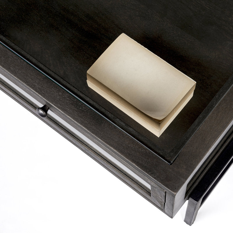 Warner Coffee Table with Storage, 15" x 43.5" x 42", Dark Brown, Black