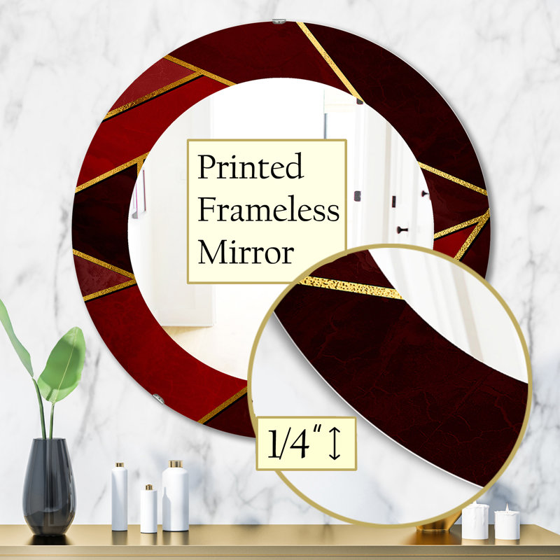 Miroir d'appoint moderne et contemporain, H 31,5 po x l 23,7 po, Rouge, Géométrique