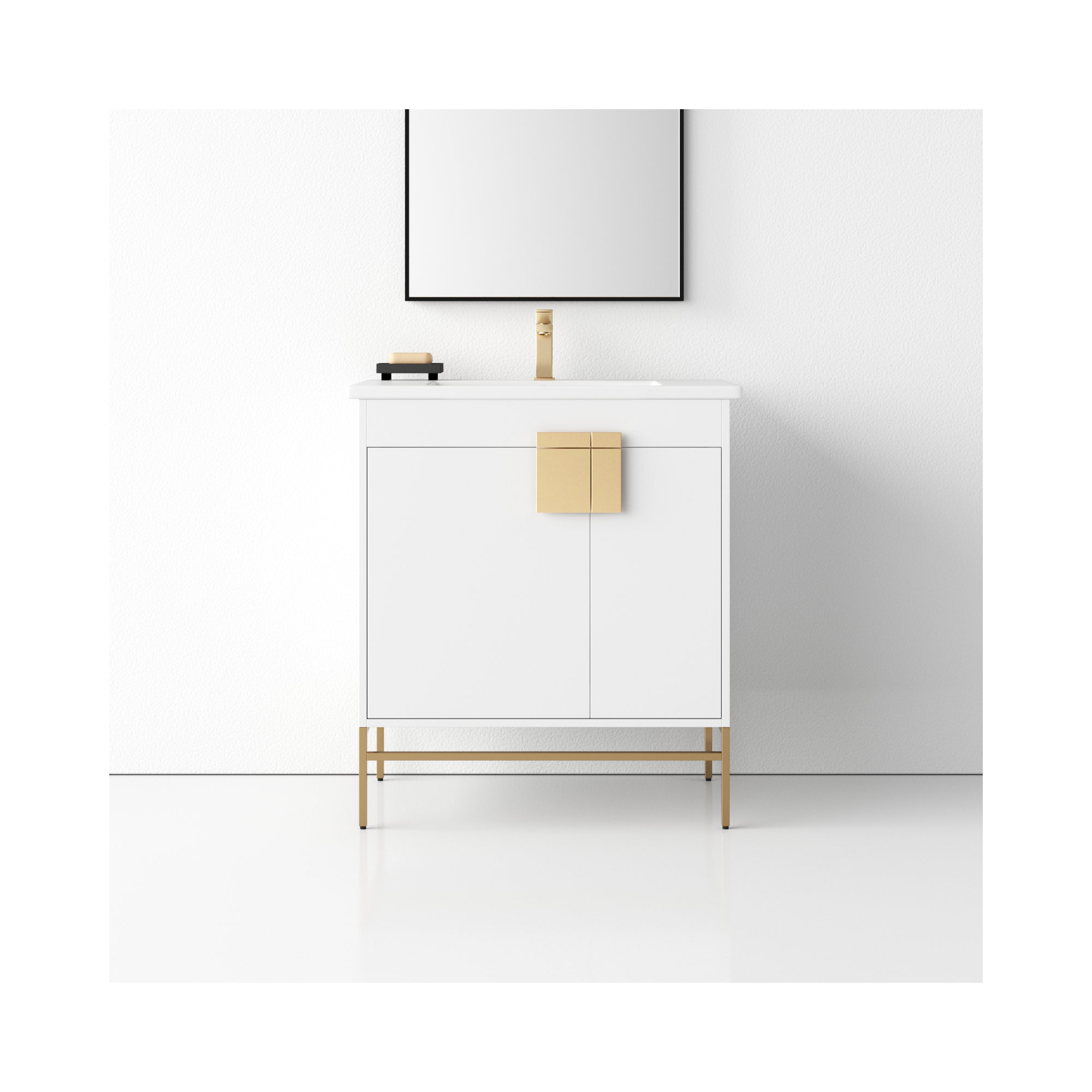 Maisie 30'' Single Bathroom Vanity, White, Satin Brass