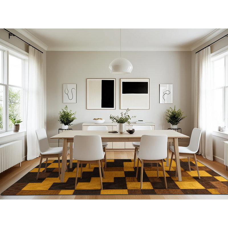 Machine Washable Checkered Brown Area Rug