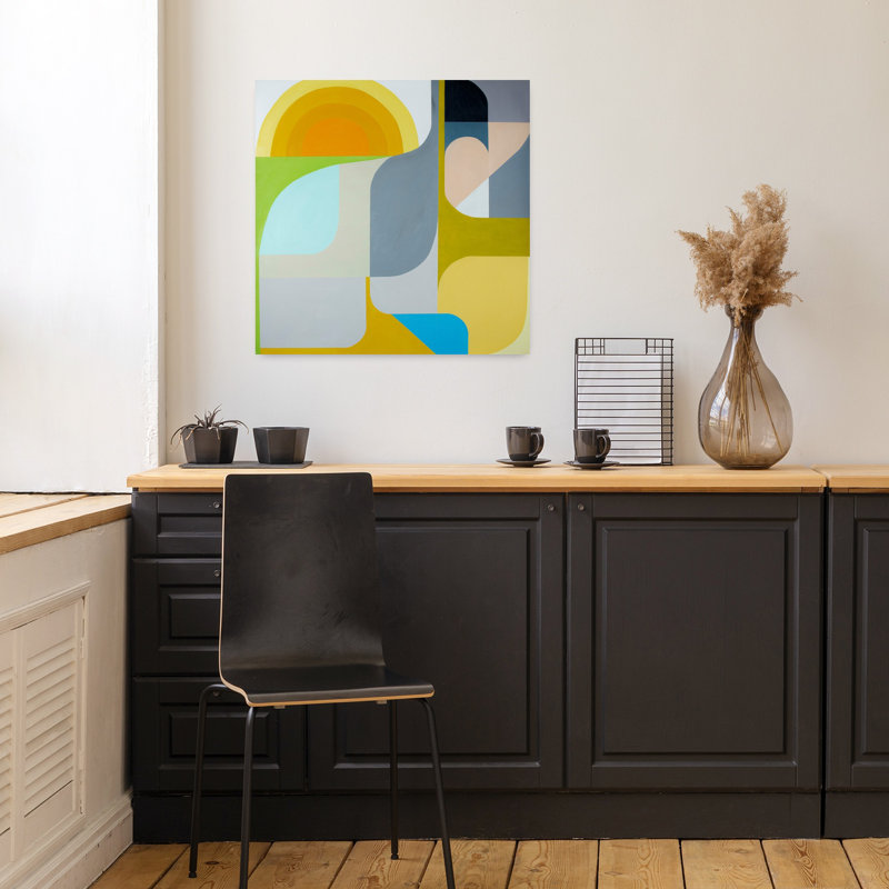 Art contemporain abstrait, le soleil brille, H 18 po x l 18 po
