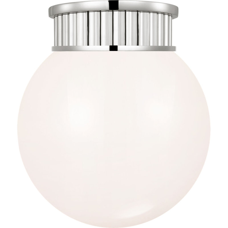 Cavill Flush Mount with White Glass, Polished Nickel, 8.5" H x 7.5" W x 7.5" D