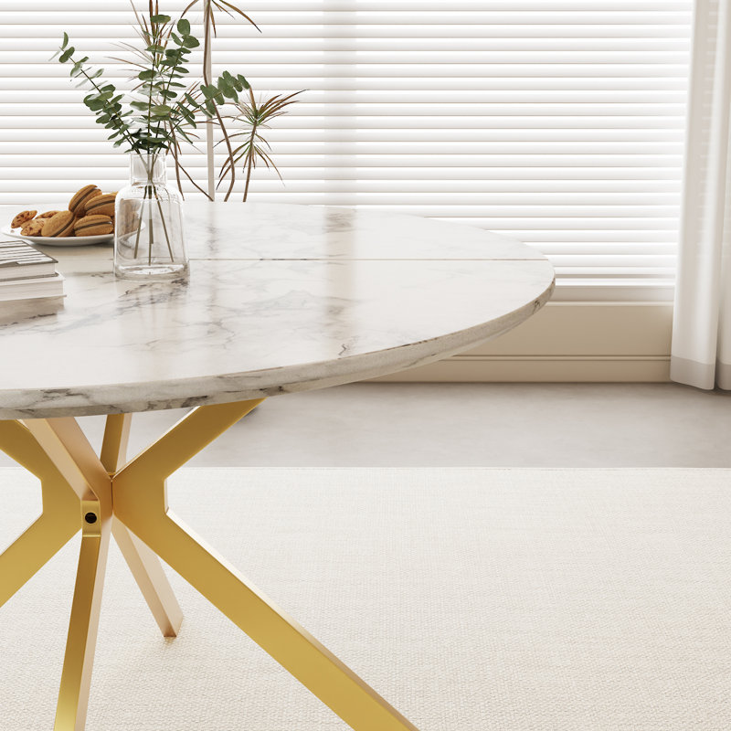 Ensemble de table de salle à manger moderne avec 4 chaises, Brun, Blanc, Or