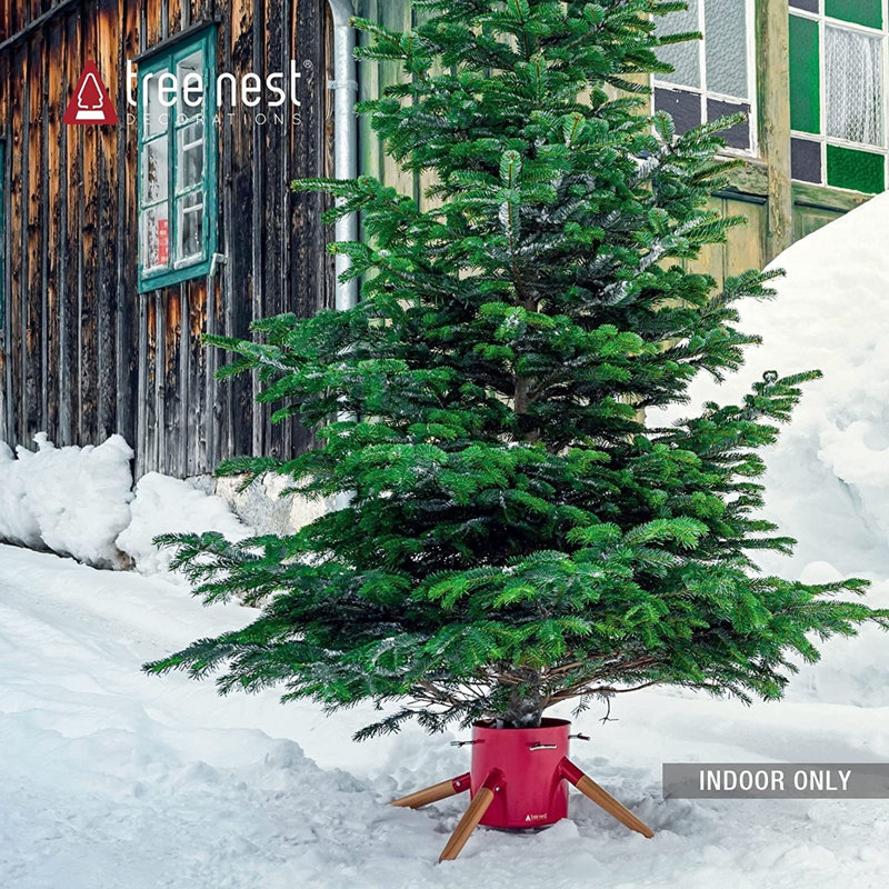Red Steel and Beech Wood Christmas Tree Stand for 10ft Trees