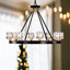 Noir mat + lustre en roue de chariot de style lustre moderne en cristal de style campagnard pour luminaire suspendu de salon