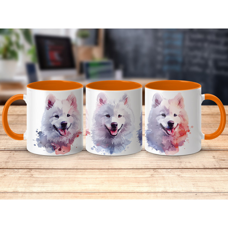 Samoyed Dogs Watercolor Design 11oz Coffee Mug, 4