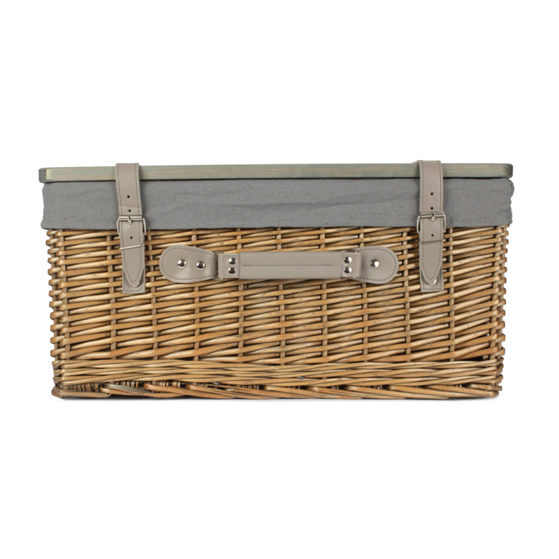 Wicker Lined Gift or Storage Hamper Basket with Lid, Antique Wash/Grey, 19cm H x 46cm W x 30cm D