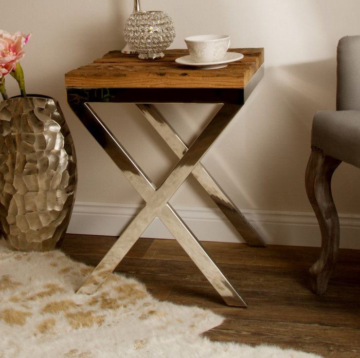 Edmondson Glass Top Cross Legs End Table