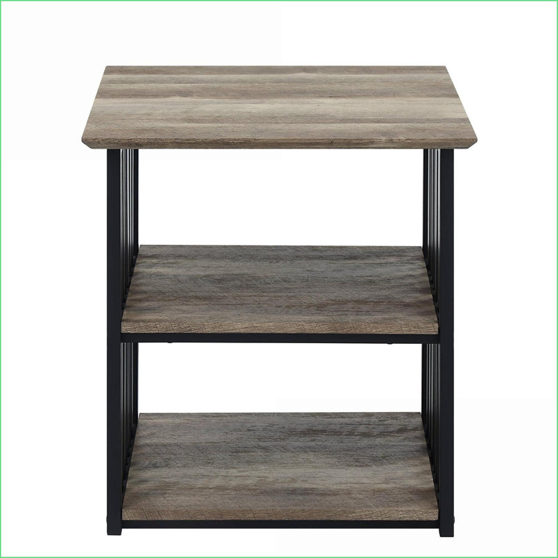 Noir industriel rustique Table de chevet en métal avec tablettes ouvertes, Noir
