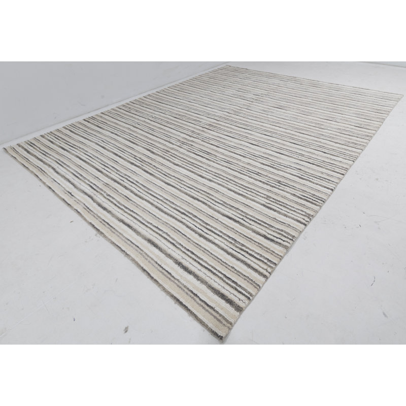 Hand Knotted Striped Area Rug in Gray