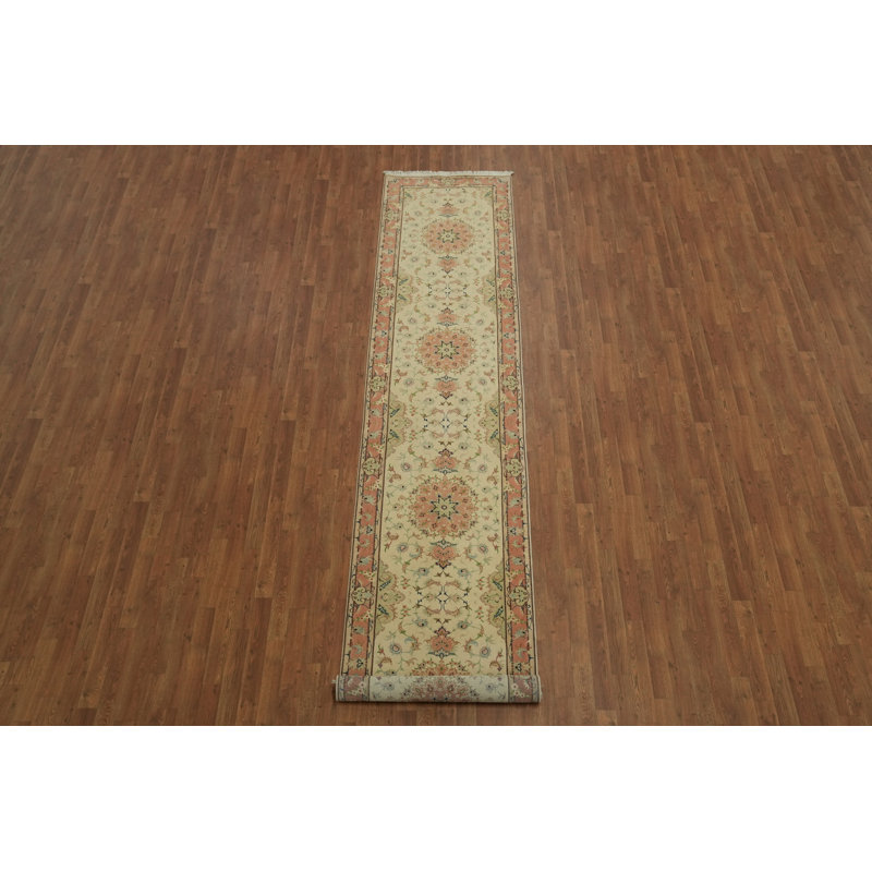 Tapis de couloir traditionnel ivoire et saumon 3 x 13