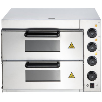 Commercial Pizza Oven Countertop, 14" Double Deck Layer, 110V 1950W Stainless Steel Electric Pizza Oven with Stone and Shelf, Multipurpose Indoor Pizza Maker for Restaurant Home Pretzels Baked