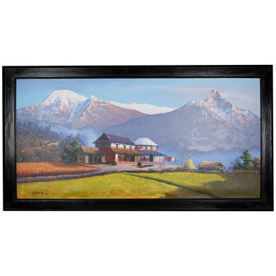 Village près du mont Everest | Huile sur toile | Avec cadre
