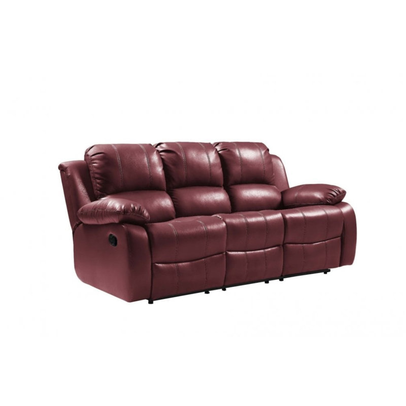 Arberie Reclining Sofa, Leather Match, Black, Manual
