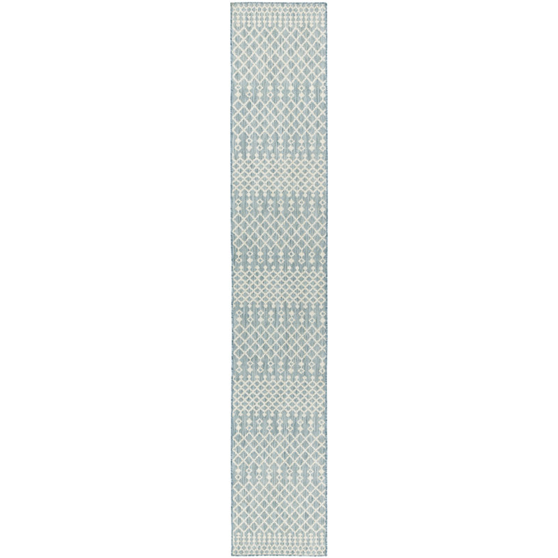 Tapis intérieur / extérieur Robbs, Aqua / bleu, Tapis de couloir 2 pi 2 po x 12 pi